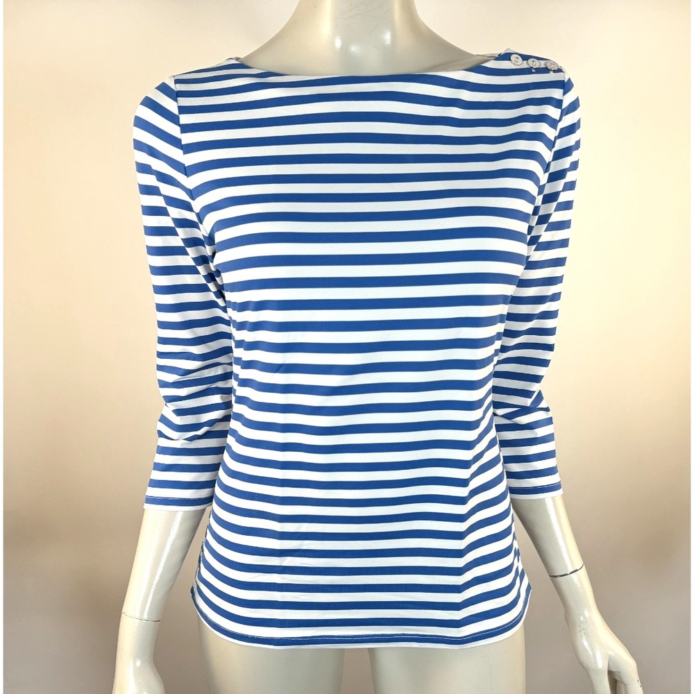 J McLaughlin Wavesong 3/4-sleeve Boatneck Top Women M NWOT Stretch Nylon Striped